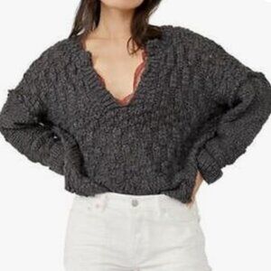 Free People Josephine Pullover Cotton Sweater, Large Charcoal